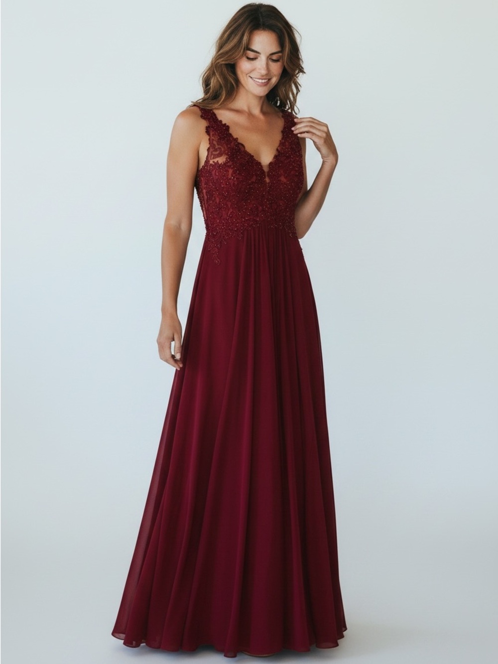 Faviana Burgundy Beaded Formal Gown Size 6